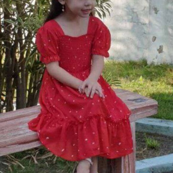 Girl Dalmatian Print Ruffle Hem Shirred Dress 5/6 - Picture 4 of 5